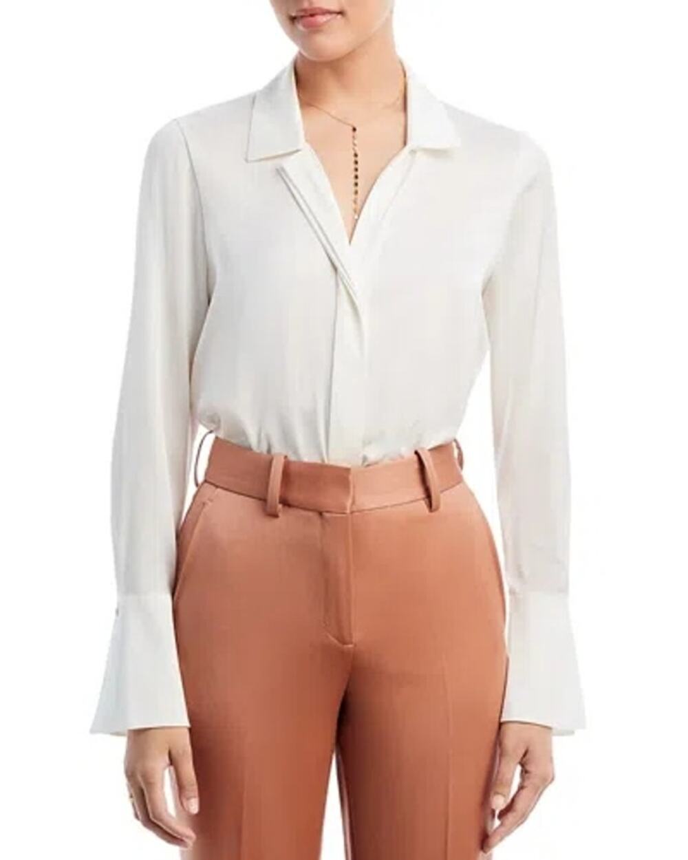 Kobi Halperin Liv silk button down cream blouse size XL